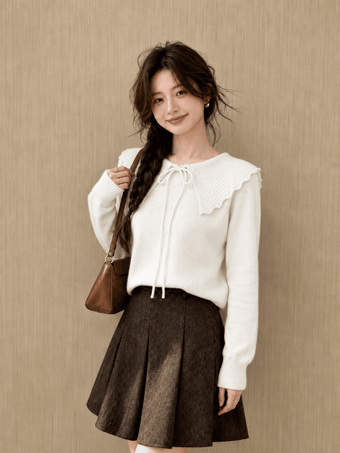 2026 가을 겨울 빛 요리 한 바람이 아닙니다. 규칙 단색 빅 칼라 긴팔 니트 스웨터 여성 의류 레트로 스웨터 상세 이미지 9