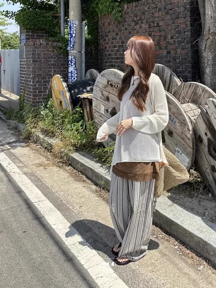 26 봄 여름 한국 측면 트임 술 루즈핏 긴팔 니트 스웨터 얇은 스타일 에어컨 자외선 차단 블라우스 1066 상세 이미지 2