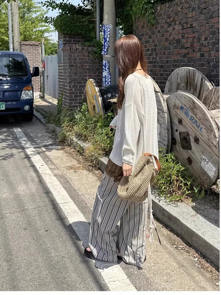 26 봄 여름 한국 측면 트임 술 루즈핏 긴팔 니트 스웨터 얇은 스타일 에어컨 자외선 차단 블라우스 1066 상세 이미지 3