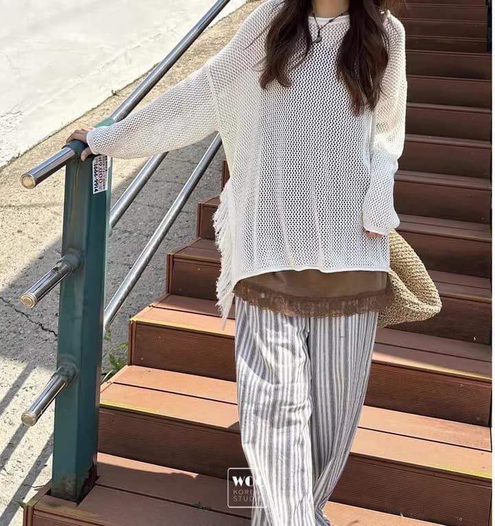 26 봄 여름 한국 측면 트임 술 루즈핏 긴팔 니트 스웨터 얇은 스타일 에어컨 자외선 차단 블라우스 1066 상세 이미지 7