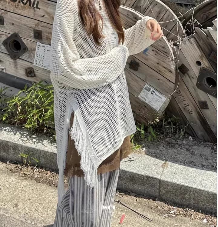 26 봄 여름 한국 측면 트임 술 루즈핏 긴팔 니트 스웨터 얇은 스타일 에어컨 자외선 차단 블라우스 1066 상세 이미지 8