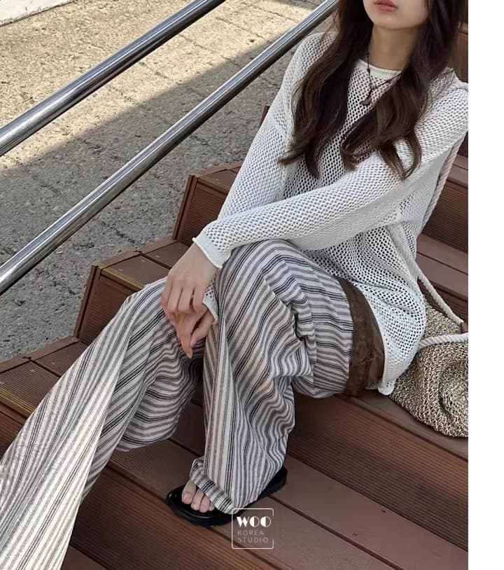 26 봄 여름 한국 측면 트임 술 루즈핏 긴팔 니트 스웨터 얇은 스타일 에어컨 자외선 차단 블라우스 1066 상세 이미지 14