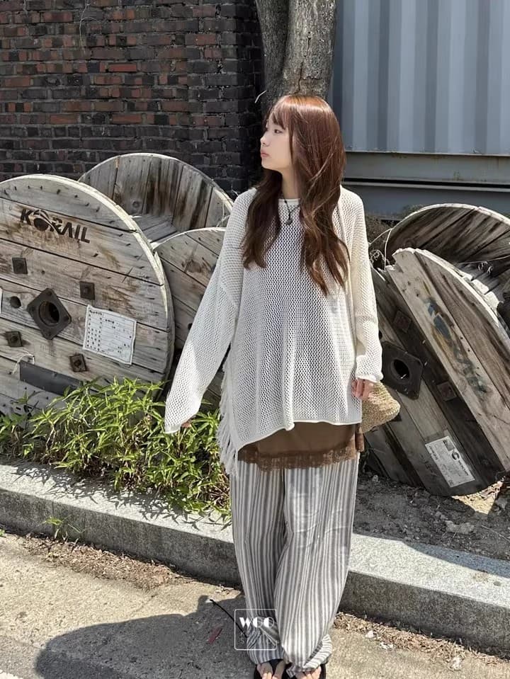 26 봄 여름 한국 측면 트임 술 루즈핏 긴팔 니트 스웨터 얇은 스타일 에어컨 자외선 차단 블라우스 1066 상세 이미지 16