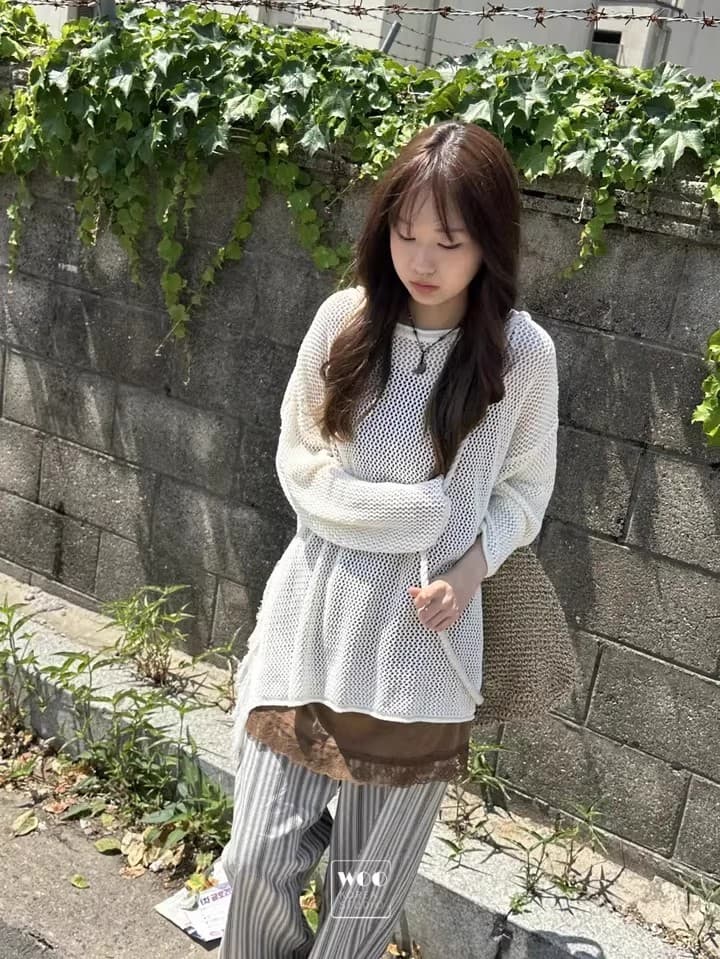 26 봄 여름 한국 측면 트임 술 루즈핏 긴팔 니트 스웨터 얇은 스타일 에어컨 자외선 차단 블라우스 1066 상세 이미지 19