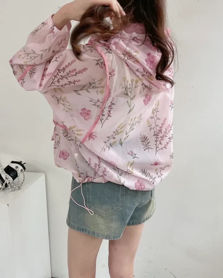 꽃무늬 얼음 센스 얇은 스타일 후드 자외선 차단 외투 맨위 여성 다용도 25 봄 여름 디자인 센스 에어컨 셔츠 8932 상세 이미지 7