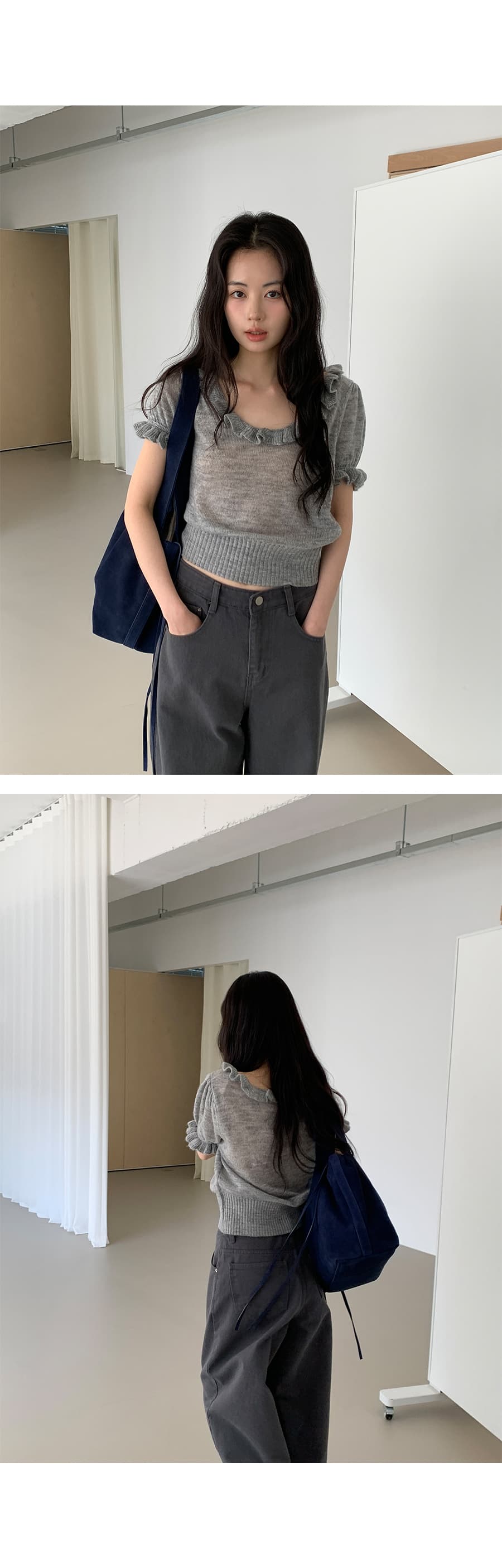 26 봄 여름 한 달콤한 스타일 디자인 센스 u 칼라 레이스 니트 털 셔츠 버블 반팔 얇은 스타일 티셔츠 1069 상세 이미지 3