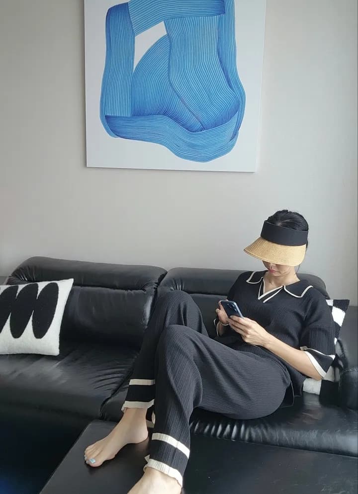 여름 연령 감소 POLO 칼라 반팔 긴 바지 캐주얼 루즈핏 다용도 슬림해 보이는 얼음 실크 니트 세트 투피스 세트 1129 상세 이미지 7