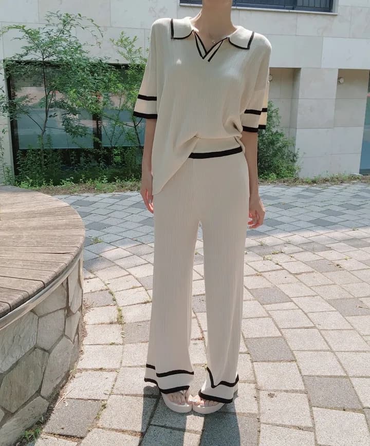 여름 연령 감소 POLO 칼라 반팔 긴 바지 캐주얼 루즈핏 다용도 슬림해 보이는 얼음 실크 니트 세트 투피스 세트 1129 상세 이미지 15