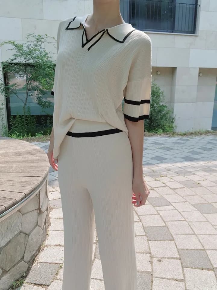여름 연령 감소 POLO 칼라 반팔 긴 바지 캐주얼 루즈핏 다용도 슬림해 보이는 얼음 실크 니트 세트 투피스 세트 1129 상세 이미지 20
