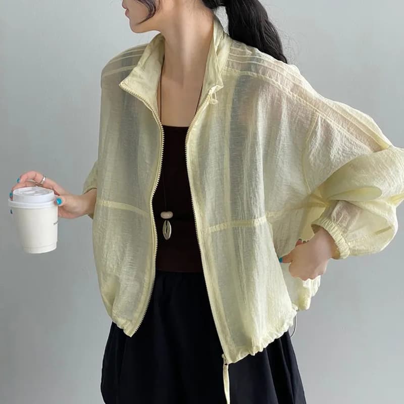 한 부서 미니멀리즘 다용도 스탠드 칼라 지퍼 여성 셔츠 26 여름 루즈핏 캐주얼 셔츠 재킷 자외선 차단 의류 1171 이미지 3