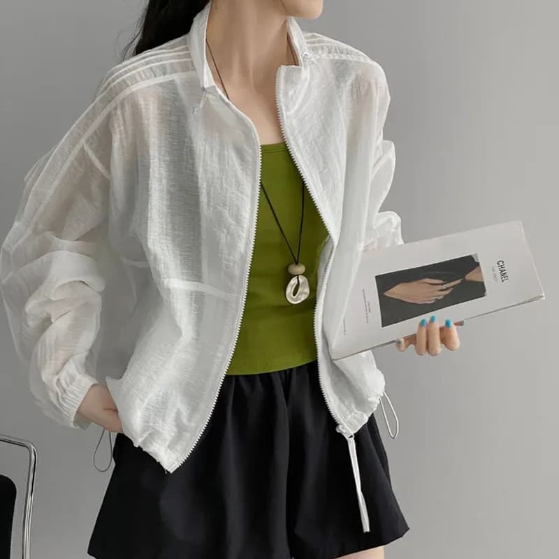 한 부서 미니멀리즘 다용도 스탠드 칼라 지퍼 여성 셔츠 26 여름 루즈핏 캐주얼 셔츠 재킷 자외선 차단 의류 1171 이미지 2