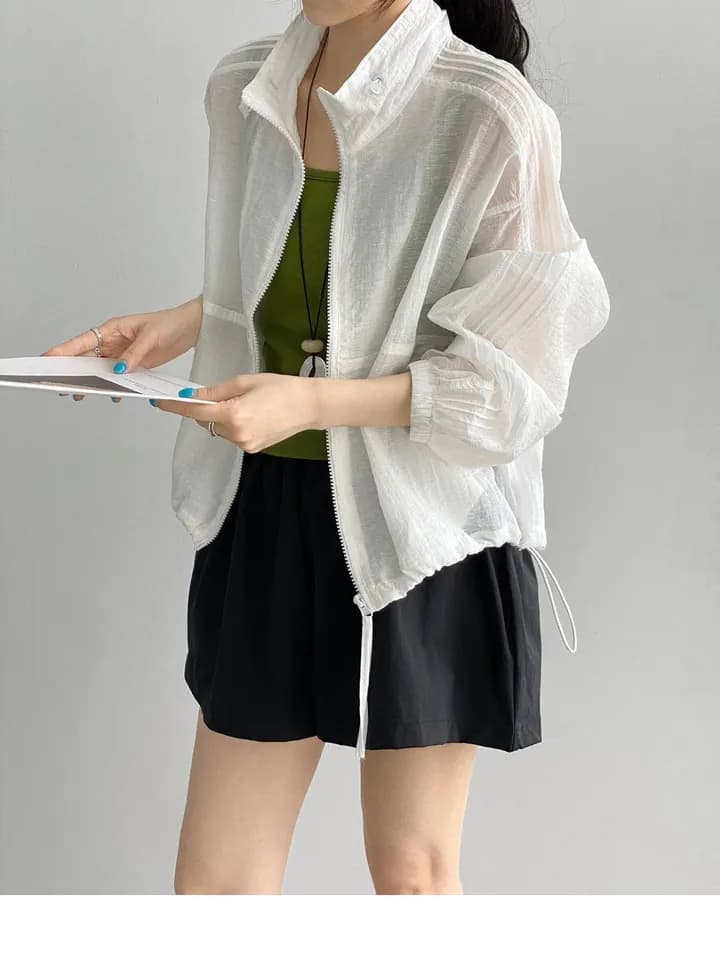 한 부서 미니멀리즘 다용도 스탠드 칼라 지퍼 여성 셔츠 26 여름 루즈핏 캐주얼 셔츠 재킷 자외선 차단 의류 1171 상세 이미지 1