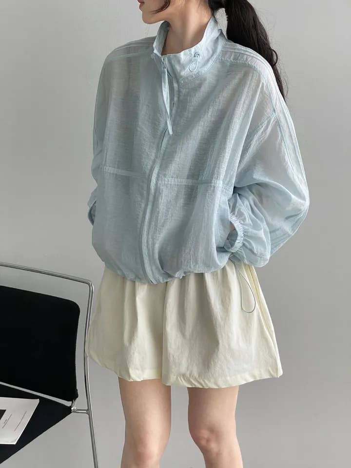 한 부서 미니멀리즘 다용도 스탠드 칼라 지퍼 여성 셔츠 26 여름 루즈핏 캐주얼 셔츠 재킷 자외선 차단 의류 1171 상세 이미지 5
