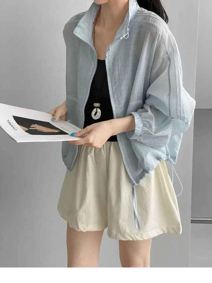 한 부서 미니멀리즘 다용도 스탠드 칼라 지퍼 여성 셔츠 26 여름 루즈핏 캐주얼 셔츠 재킷 자외선 차단 의류 1171 상세 이미지 6
