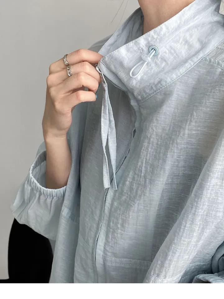 한 부서 미니멀리즘 다용도 스탠드 칼라 지퍼 여성 셔츠 26 여름 루즈핏 캐주얼 셔츠 재킷 자외선 차단 의류 1171 상세 이미지 7
