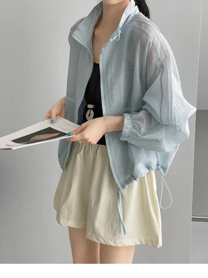 한 부서 미니멀리즘 다용도 스탠드 칼라 지퍼 여성 셔츠 26 여름 루즈핏 캐주얼 셔츠 재킷 자외선 차단 의류 1171 상세 이미지 8