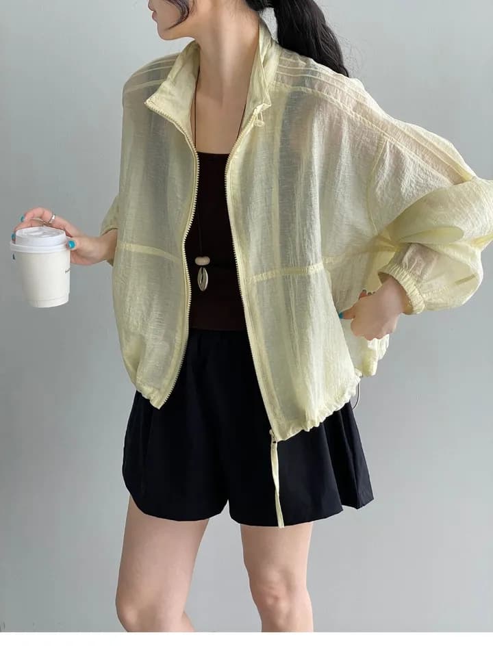 한 부서 미니멀리즘 다용도 스탠드 칼라 지퍼 여성 셔츠 26 여름 루즈핏 캐주얼 셔츠 재킷 자외선 차단 의류 1171 상세 이미지 10