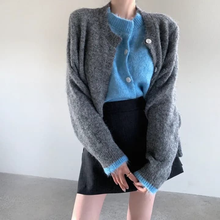 26 가을 겨울 느긋한 한 부서 페이크 레이어드 배색 두꺼운 스웨터 슬림해 보이는 니트 부드러운 찹쌀 다용도 재킷 9920 상세 이미지 3