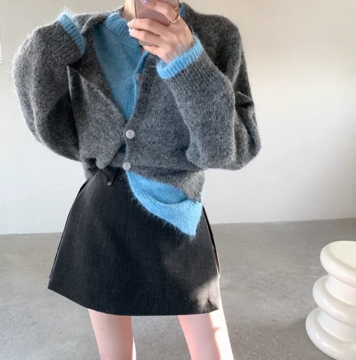 26 가을 겨울 느긋한 한 부서 페이크 레이어드 배색 두꺼운 스웨터 슬림해 보이는 니트 부드러운 찹쌀 다용도 재킷 9920 상세 이미지 4