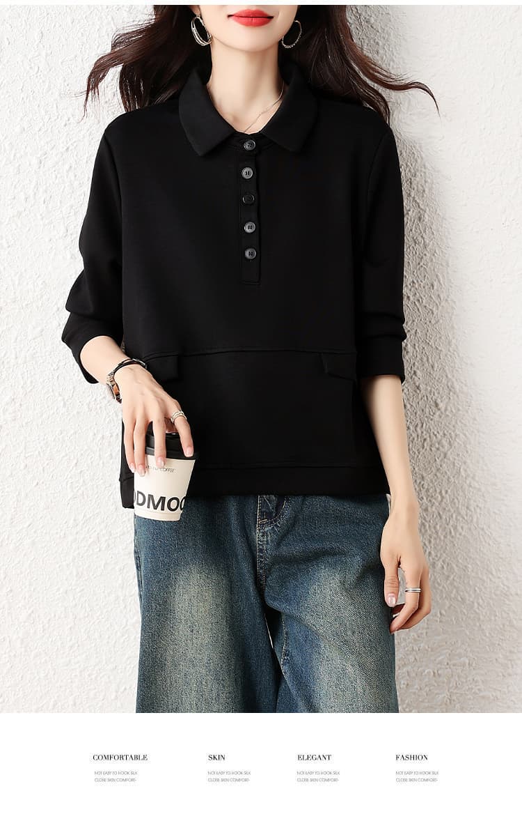 고급 긴팔 티셔츠 여성 POLO 셔츠 봄 가을 새로운 빅 사이즈 기본 셔츠 루즈핏 캐주얼 슬림해 보이는 루즈핏 맨위 상세 이미지 16