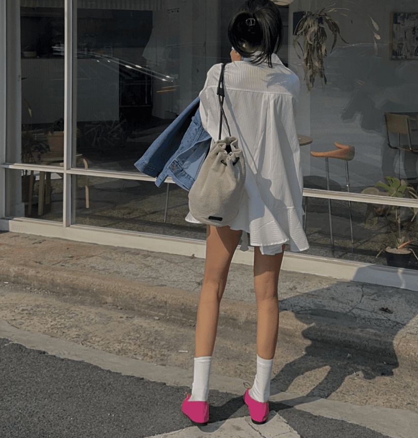 한국 새로운 작은 대중 디자인 센스 불규칙 스트라이프 셔츠 드레스 이미지 3