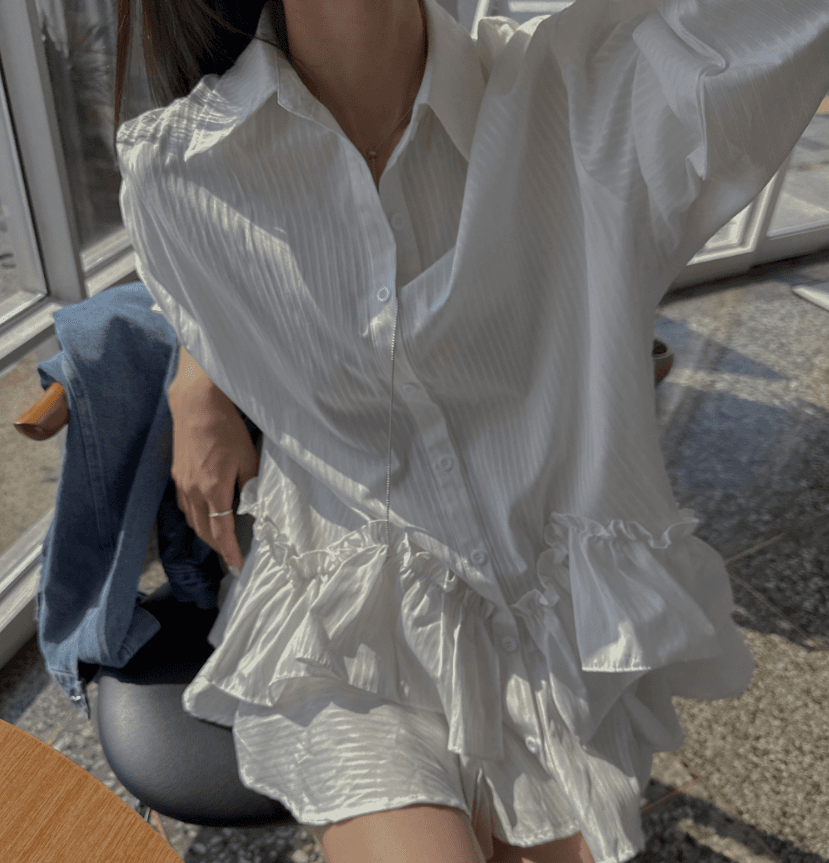 한국 새로운 작은 대중 디자인 센스 불규칙 스트라이프 셔츠 드레스 상세 이미지 21