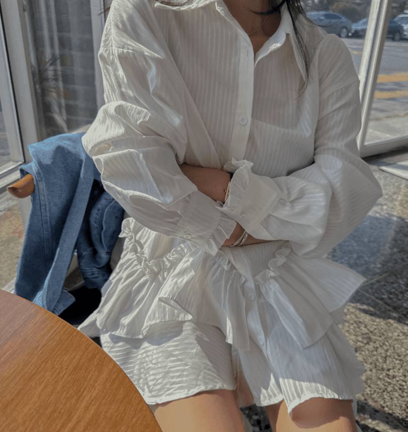 한국 새로운 작은 대중 디자인 센스 불규칙 스트라이프 셔츠 드레스 상세 이미지 22