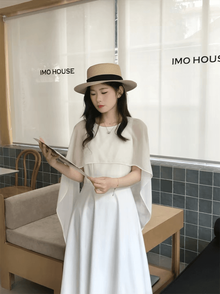 프랑스식 로얄 자매 아름다운 우아함 스카프 리본 조끼 원피스 몸매 가꾸기 슬림해 보이는 단색 중간 길이 스커트 상세 이미지 10