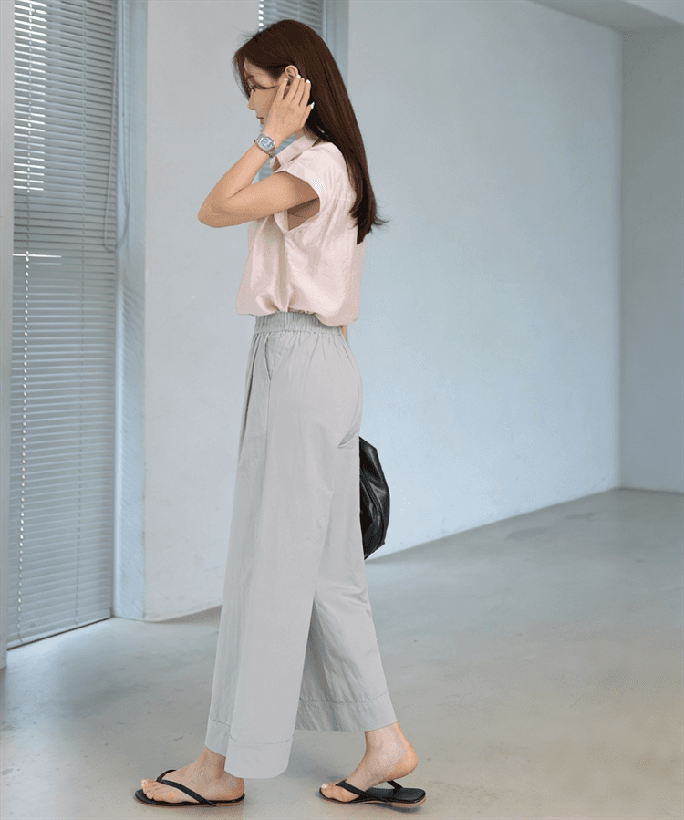 봄 여름 새로운 한국 스타일 루즈핏 모통이 칼 워시 물 면 넓은 다리 캐주얼 바지 9 분 바지 뒤에 허리밴드 상세 이미지 13