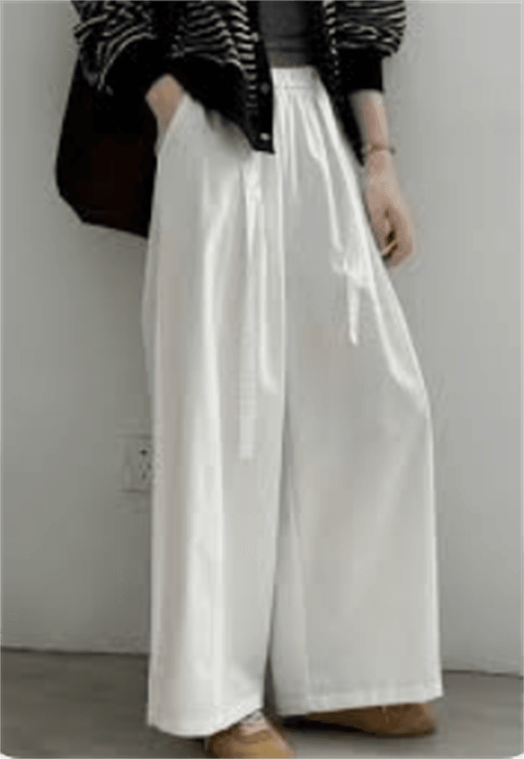 일본과 한국 부서 오래된 돈 바람 9 분 모통이 칼 와이드 레그 팬츠 디스플레이 높음 슬림해 보이는 레이스업 캐주얼 워싱 면 와이드 레그 팬츠 이미지 2