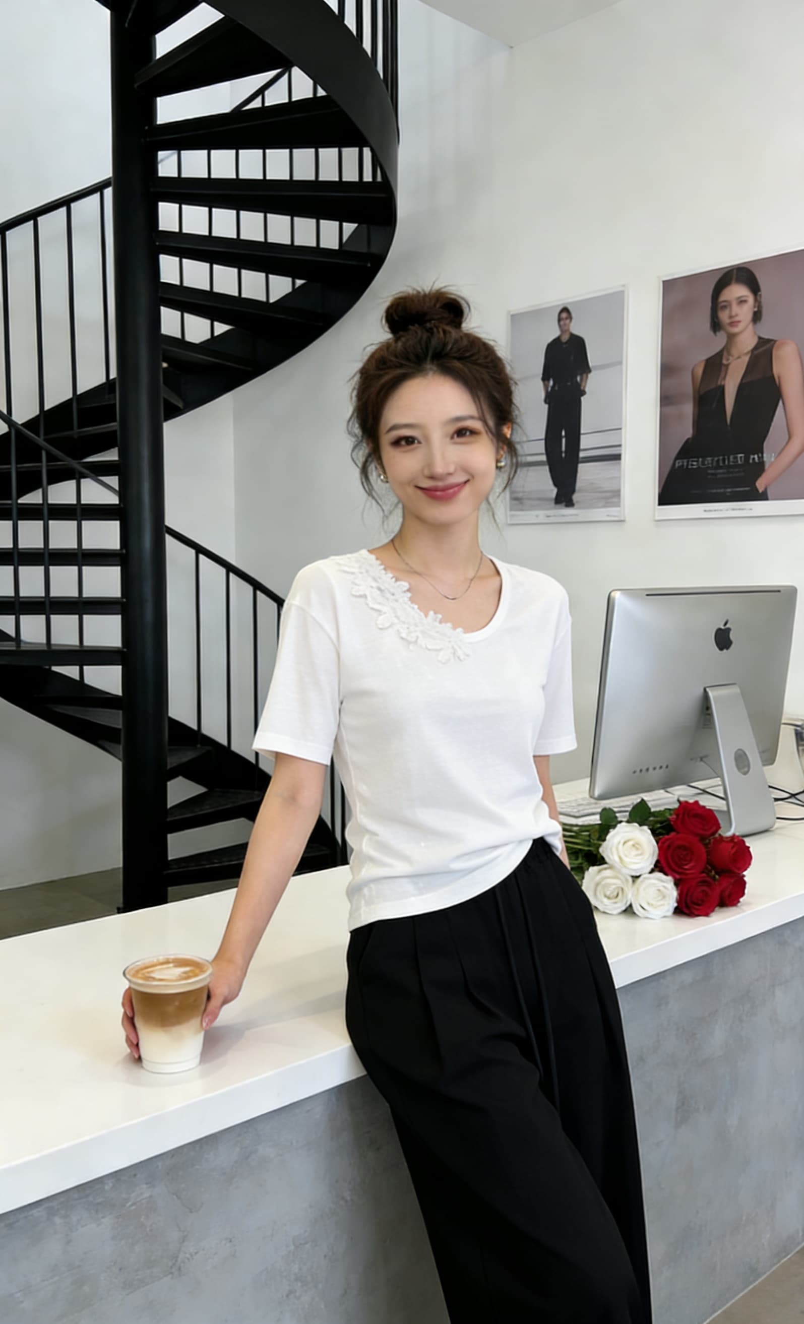 워싱 면 와이드 레그 팬츠 루즈핏 캐주얼 자외선 차단 9 분 바지 4 색 3 야드 이미지 5