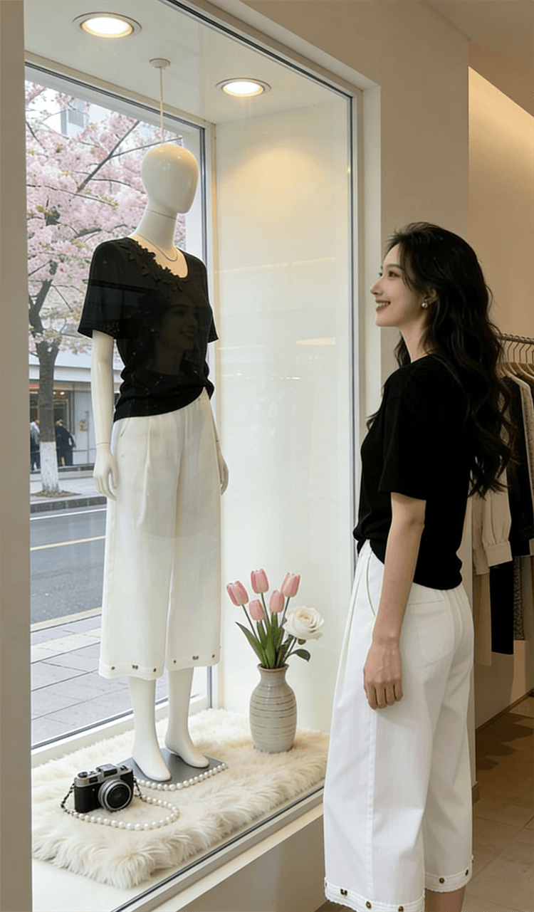 레이스 와이드 레그 팬츠 여름 워시 물 면 2026 새로운 8 분 바지 자외선 차단 캐주얼 바지 상세 이미지 1