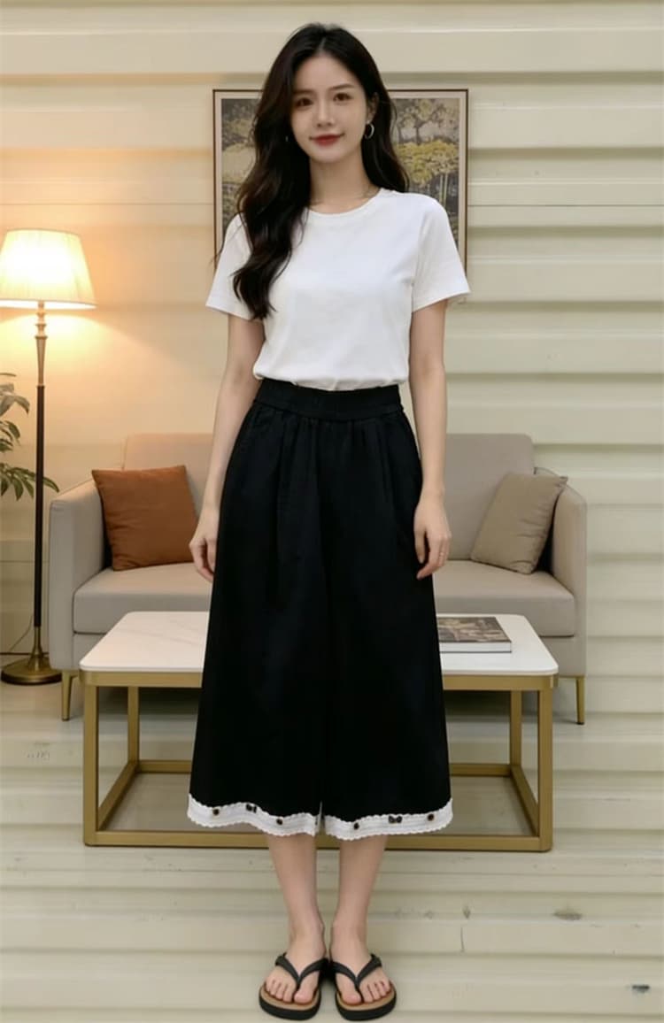 레이스 와이드 레그 팬츠 여름 워시 물 면 2026 새로운 8 분 바지 자외선 차단 캐주얼 바지 상세 이미지 11