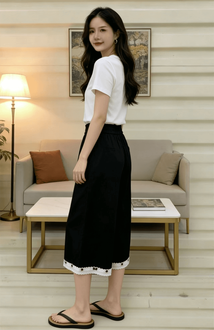 레이스 와이드 레그 팬츠 여름 워시 물 면 2026 새로운 8 분 바지 자외선 차단 캐주얼 바지 상세 이미지 13