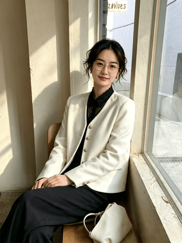 작은 샤넬 스타일 한국 새로운 가을 레트로 V넥 금속 싱글 줄 버튼 루즈핏 다용도 트위드 재킷 이미지 3