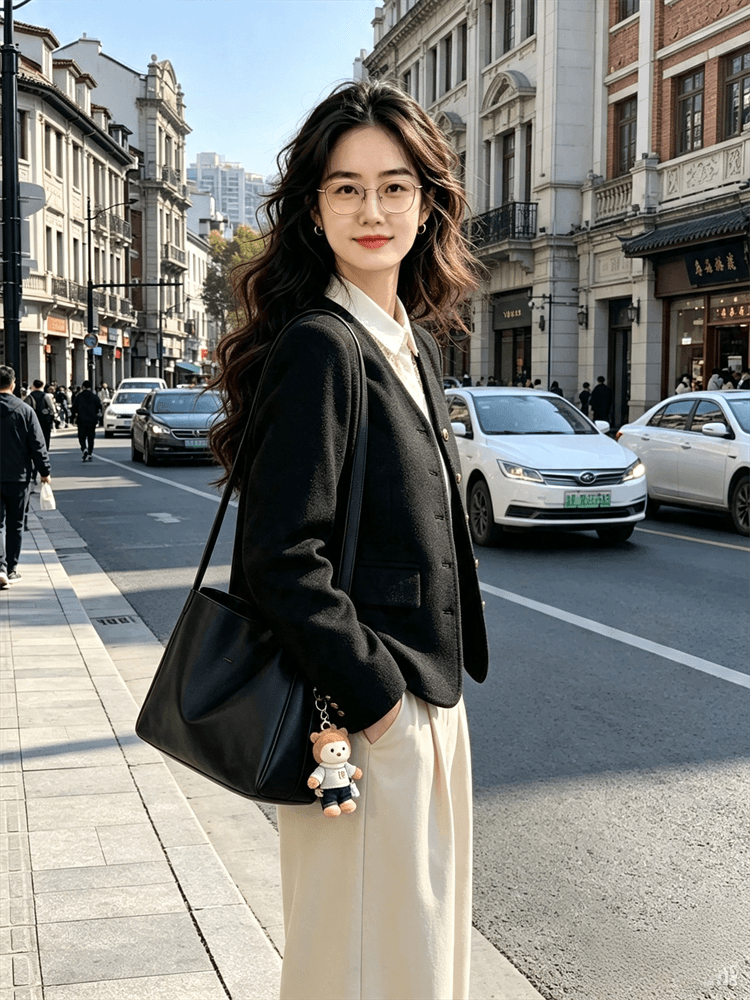 작은 샤넬 스타일 한국 새로운 가을 레트로 V넥 금속 싱글 줄 버튼 루즈핏 다용도 트위드 재킷 이미지 5
