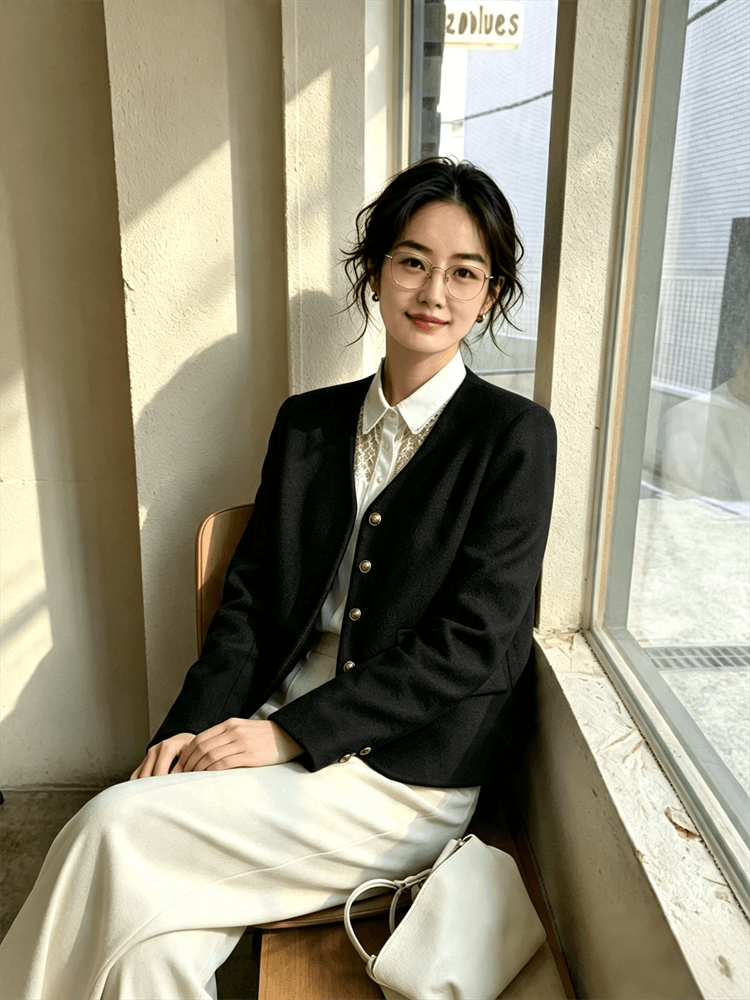 작은 샤넬 스타일 한국 새로운 가을 레트로 V넥 금속 싱글 줄 버튼 루즈핏 다용도 트위드 재킷 상세 이미지 1