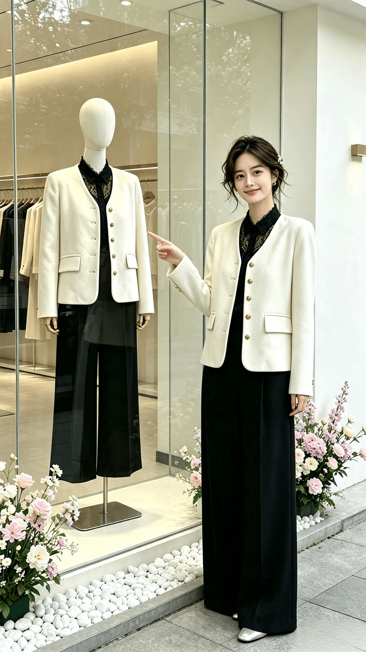 작은 샤넬 스타일 한국 새로운 가을 레트로 V넥 금속 싱글 줄 버튼 루즈핏 다용도 트위드 재킷 상세 이미지 7