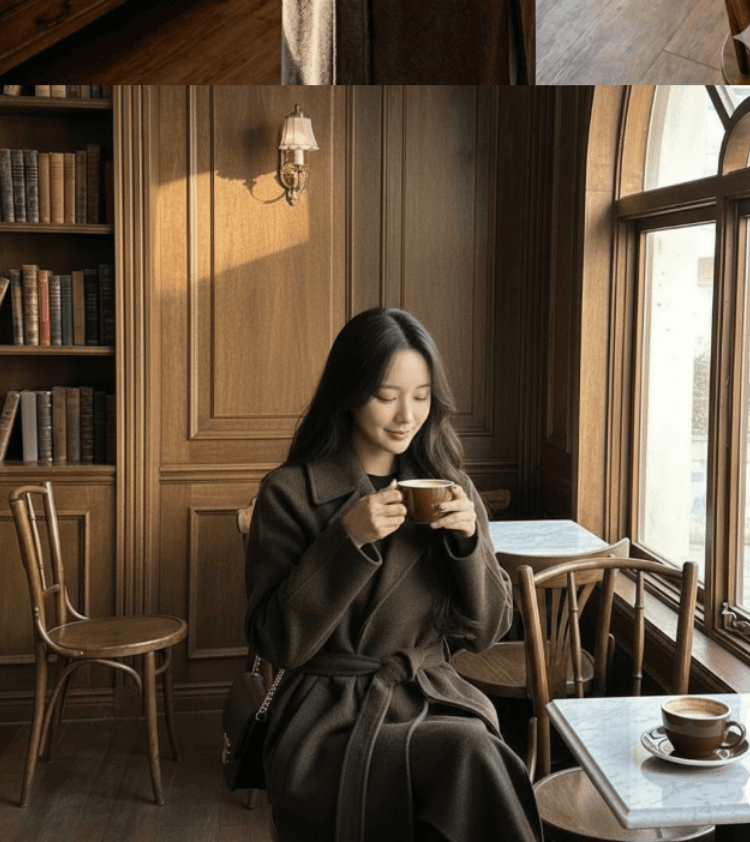 한 부서 고급 센스 레이스업 루즈핏 느긋한 바람을 피우다 롱 코트 모직 외투 상세 이미지 3
