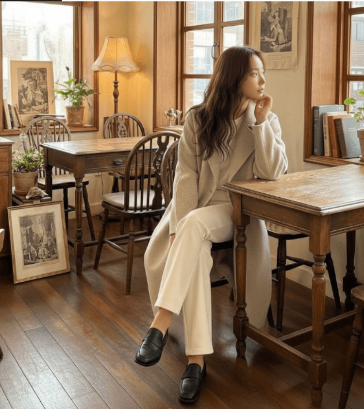 한 부서 고급 센스 레이스업 루즈핏 느긋한 바람을 피우다 롱 코트 모직 외투 상세 이미지 9