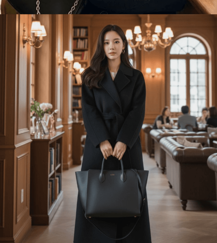 한 부서 고급 센스 레이스업 루즈핏 느긋한 바람을 피우다 롱 코트 모직 외투 상세 이미지 13