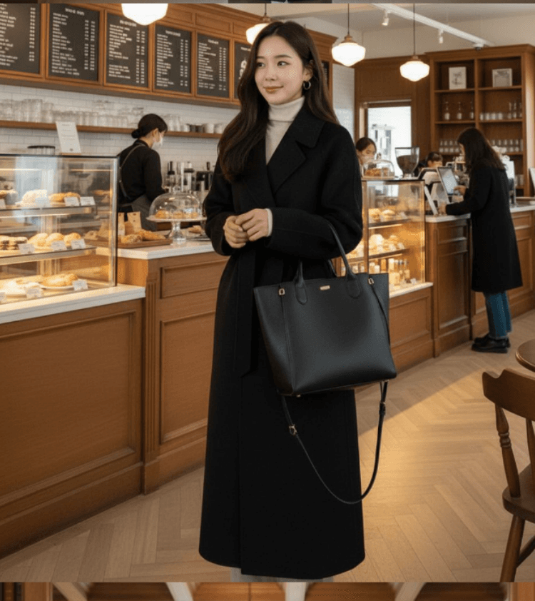 한 부서 고급 센스 레이스업 루즈핏 느긋한 바람을 피우다 롱 코트 모직 외투 상세 이미지 14