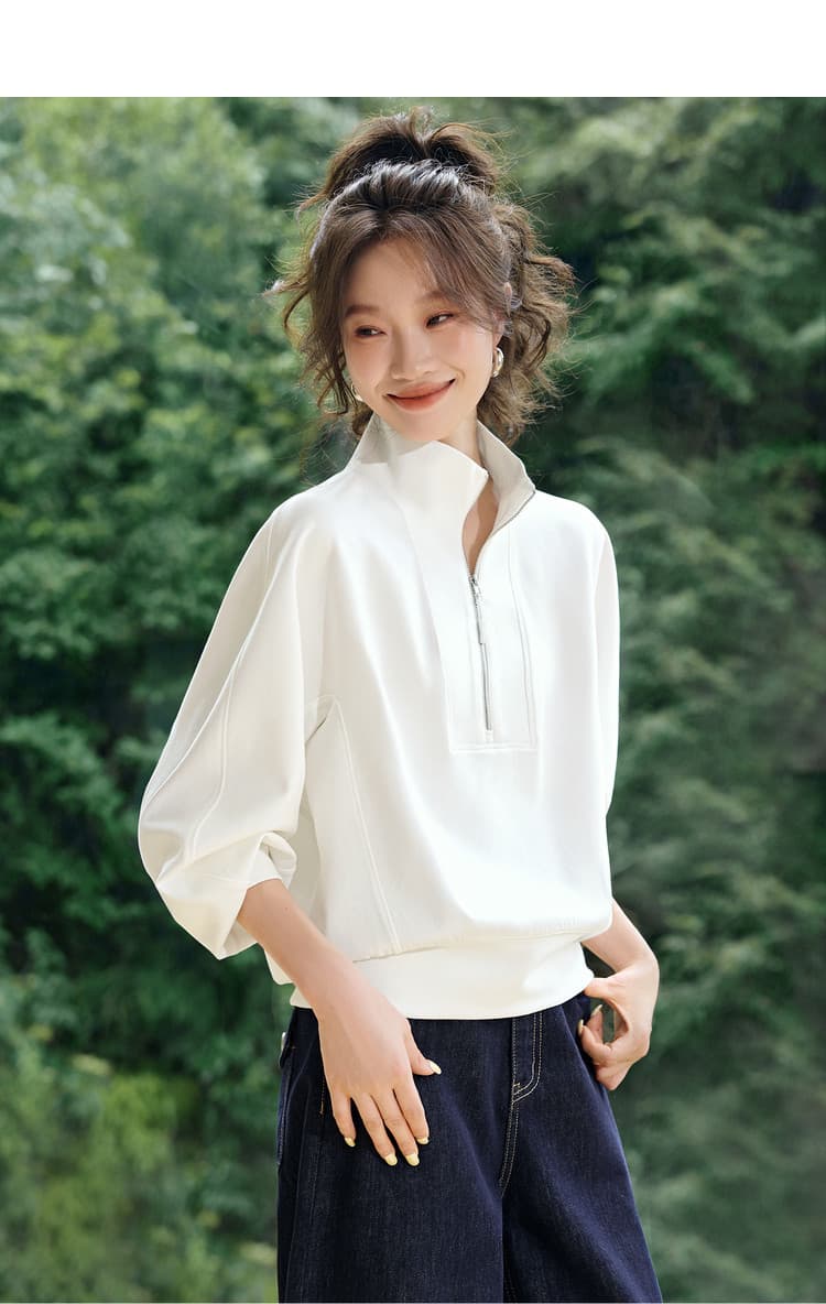 2026 봄 캐주얼 느긋한 바람 스탠드 칼라 프로필 모양 디자인 센스 긴팔 후드티 상세 이미지 6