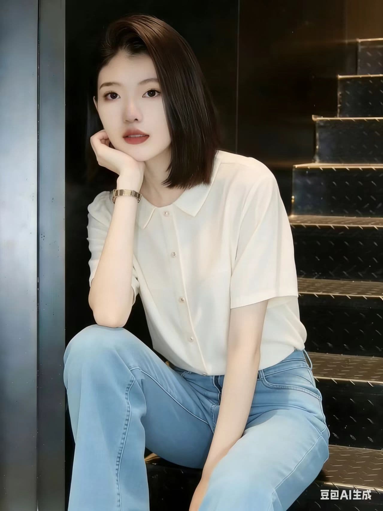 한 부서 Chic 슈퍼 잘 생긴 화이트 POLO 칼라 반팔 여성 셔츠 여름 섹션 고유 한 아름다운 루즈핏 슬림해 보이는 맨위 이미지 3