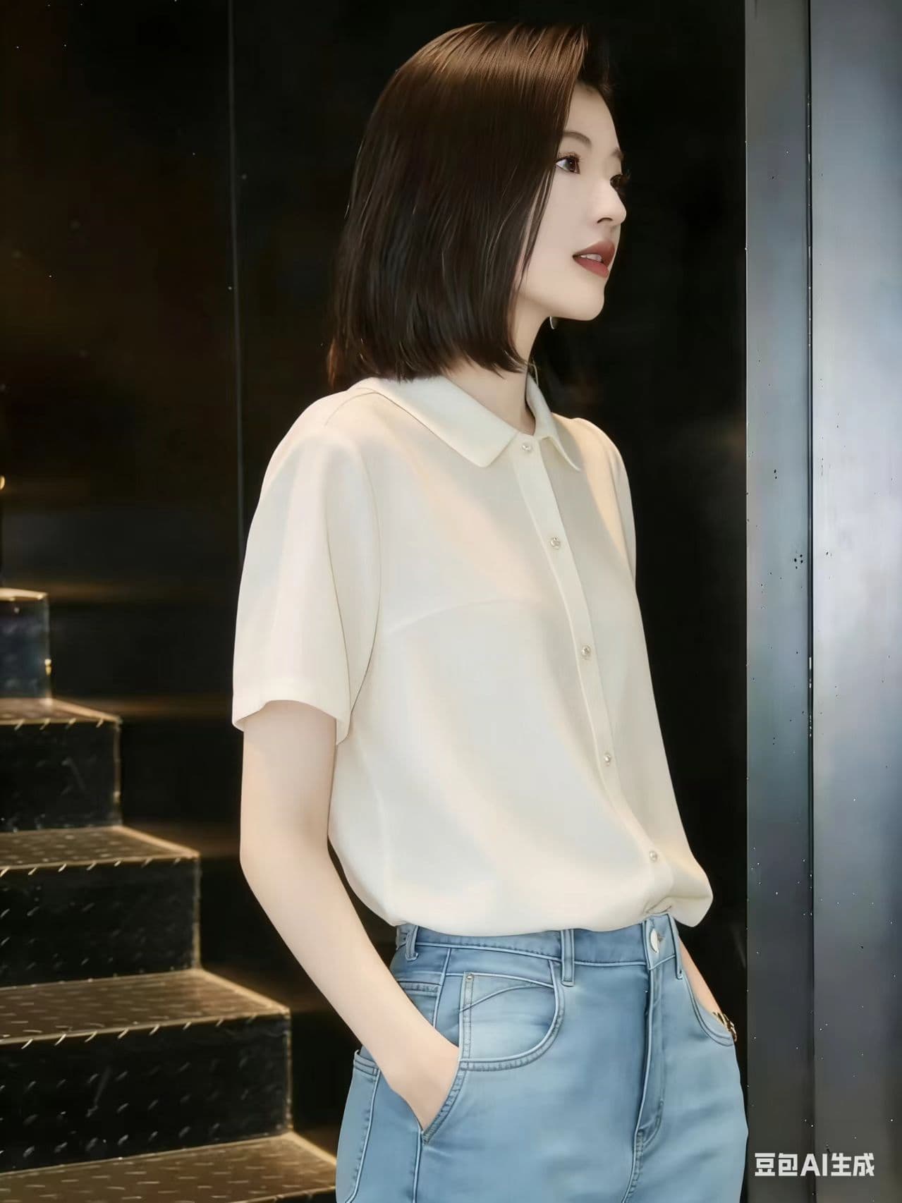 한 부서 Chic 슈퍼 잘 생긴 화이트 POLO 칼라 반팔 여성 셔츠 여름 섹션 고유 한 아름다운 루즈핏 슬림해 보이는 맨위 상세 이미지 2