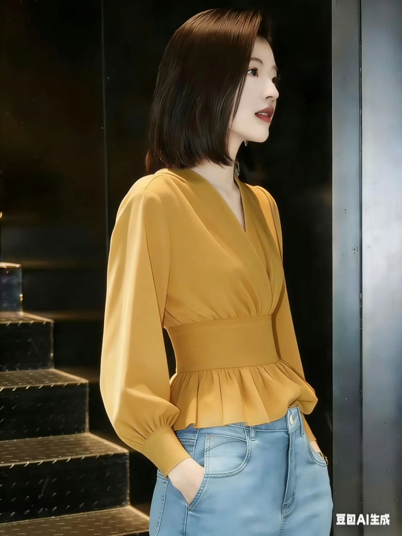2026 가을 새로운 황색 셔츠 고급 센스 빛 럭셔리 연령 감소 외국 가스 허리 수축 슈퍼 잘 생긴 고유 한 아름다운 맨위 이미지 2