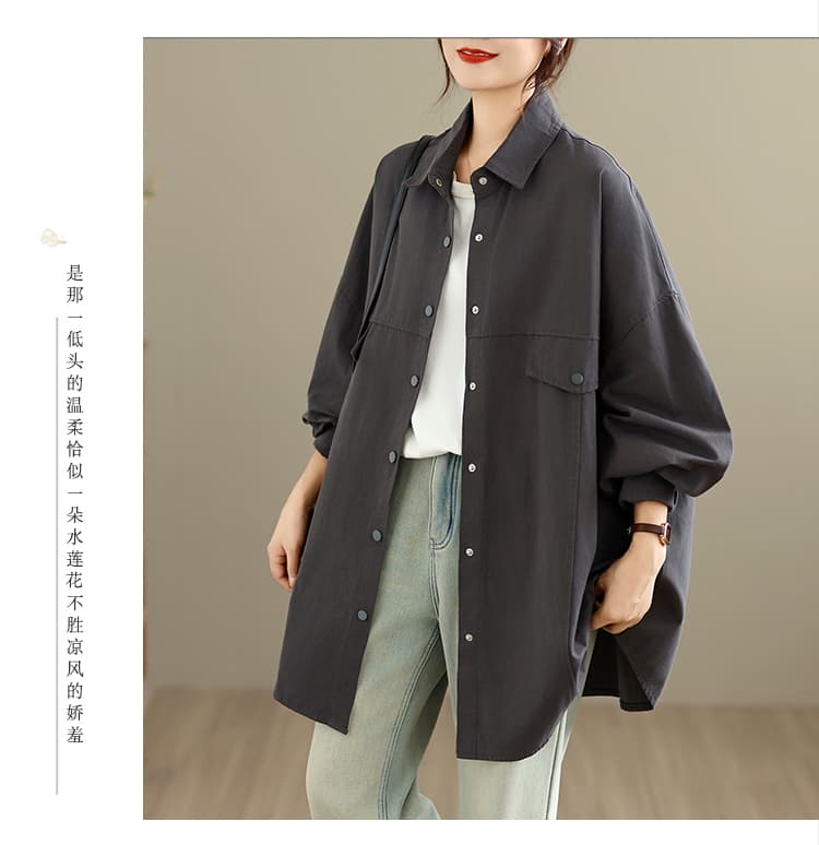 실사 봄 가을 새로운 긴팔 셔츠 외국 가스 연령 감소 워크웨어 재킷 오픈 가디건 다용도 중간 길이 여성 의류 맨위 상세 이미지 21
