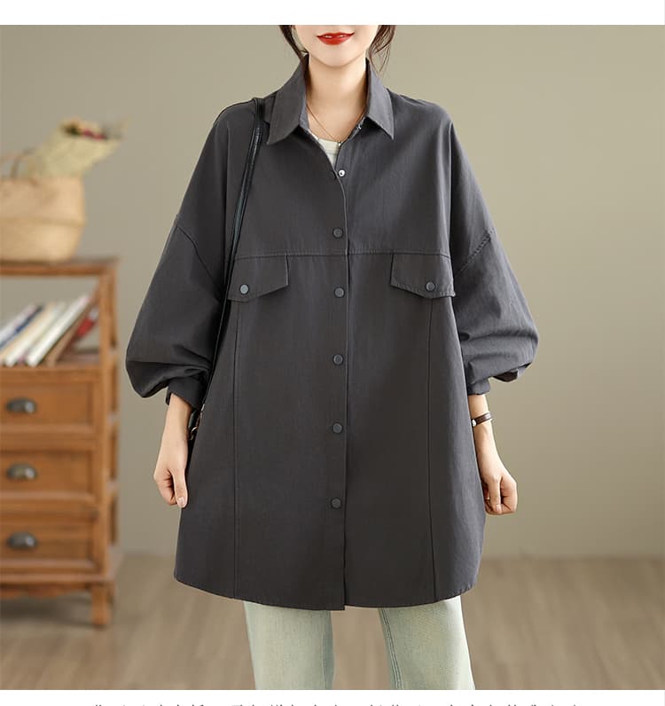실사 봄 가을 새로운 긴팔 셔츠 외국 가스 연령 감소 워크웨어 재킷 오픈 가디건 다용도 중간 길이 여성 의류 맨위 상세 이미지 23