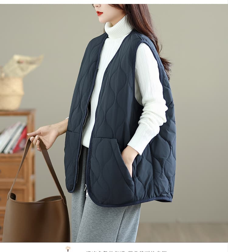 실사 지방 mm 빅 사이즈 얇고 가벼운 보온 다운 코튼 조끼 여자 민소매 어깨 루즈핏 다용도 캐주얼 솜을 넣은 재킷 상세 이미지 16