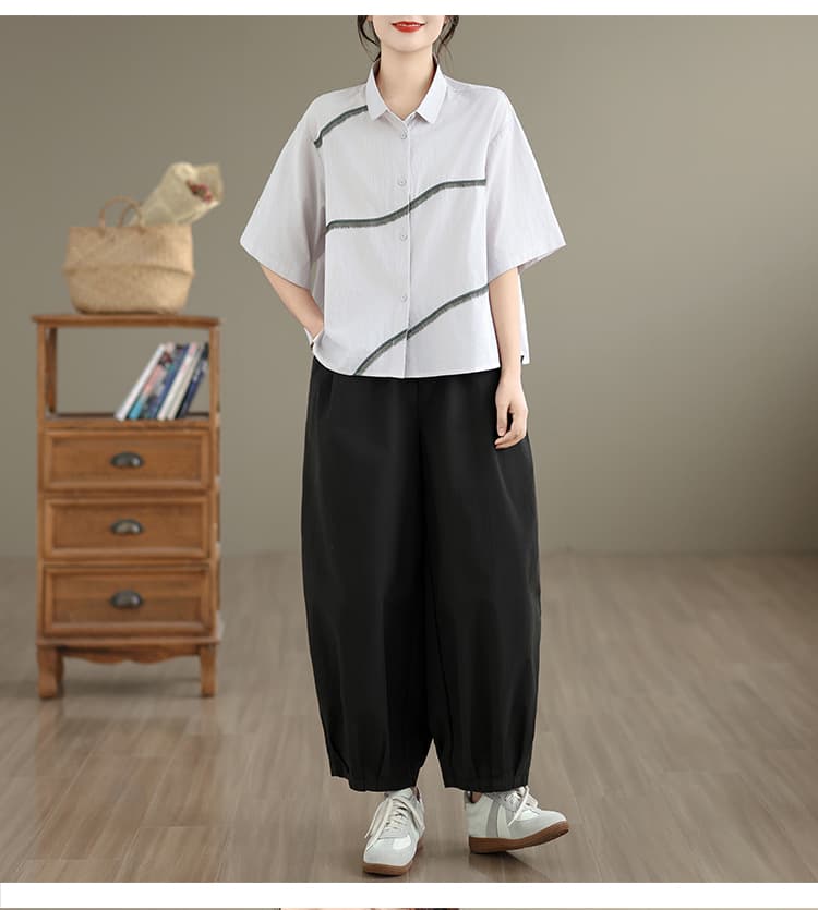 실사 대외 무역 유 싱글 할인 자수 캐주얼 반팔 셔츠 순면 화이트 빅 사이즈 루즈핏 슬림해 보이는 다용도 셔츠 상세 이미지 15
